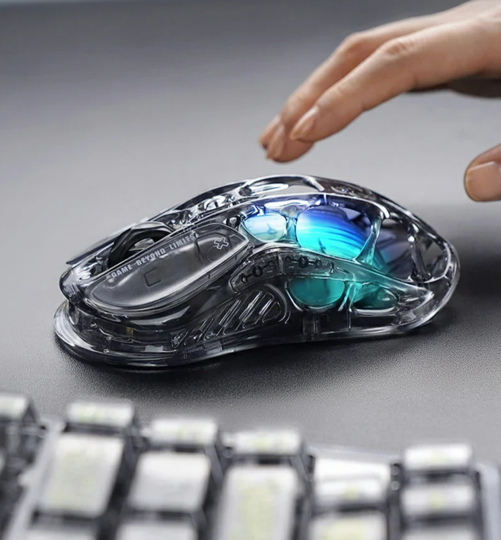 GravaStar Mercury M2 Wireless Gaming Mousewith 26,000 DPI, PAW3395DM Sensor -79g Lightweight Hollowed-Out Design -5 Programmable Buttons -5 Dynamic Lightsync RGB - Transparent Black-ماوس وايرليس