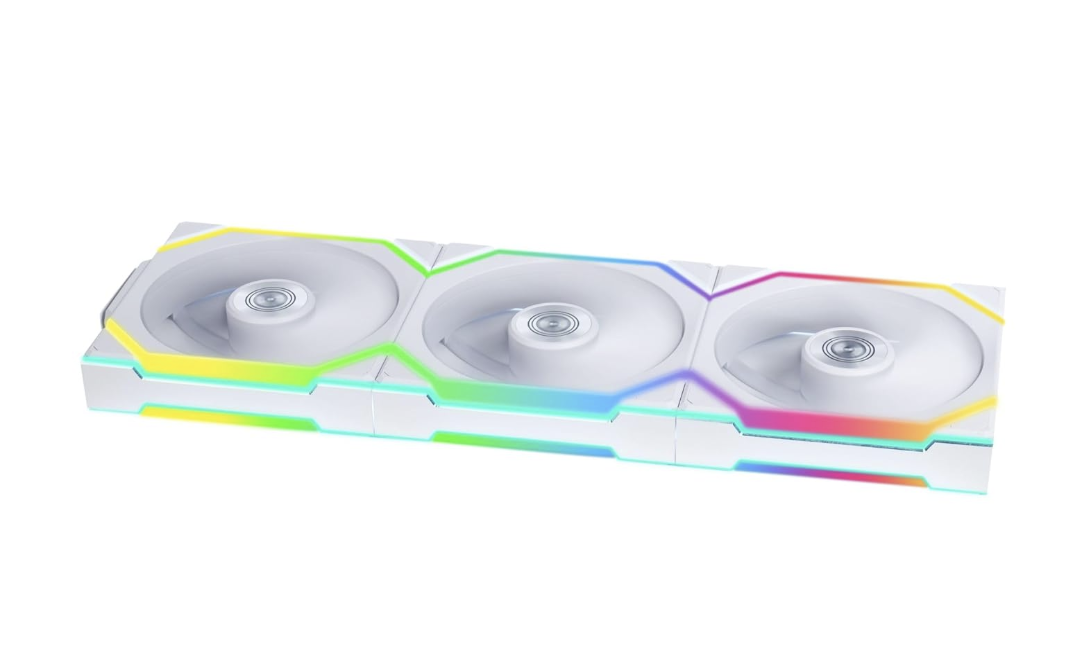 Lian Li UNI Fan SL Wireless 120mm ARGB Fan - Triple Pack - 2.4 GHz Wireless Signal for RGB & Fans Control - Customizable Lighting Effects - Controller Included & Required - White - مراوح بيضاء