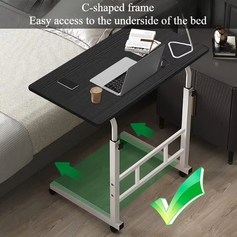 Bedside Mobile Laptop Desk with Universal Lockable Wheels (40×80 cm) – Height Adjustable Portable Study Table for Gaming & Dormitory - طاولة متحركة