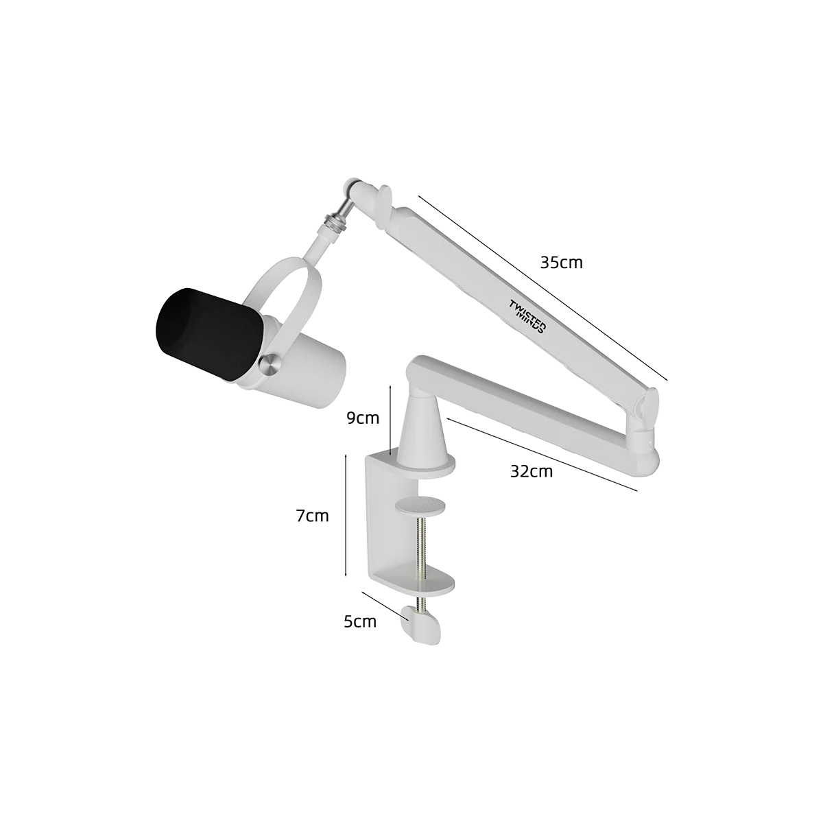 Twisted Minds Neo I Standard Series Pole Microphone Arm ( ARM ONLY ) - TM-NI01-SP - 360° Rotation, Dual Adjustable Arms, Up to 2kg, White - حامل مايك