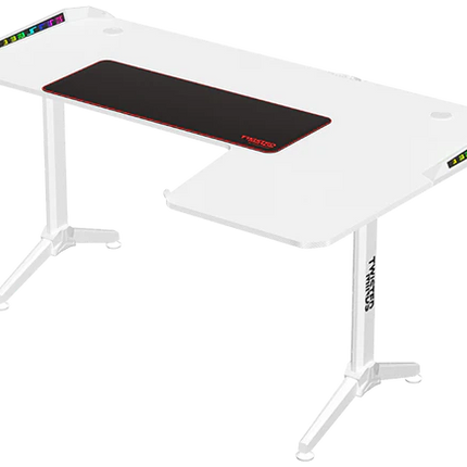 Twisted Minds WARRIOR L Shaped Gaming Desk RGB Right White - TM-Y-RW-RGB - طاوله زاويه بيضاء