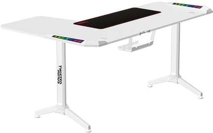 Twisted Minds WARRIOR L Shaped Gaming Desk RGB Right White - TM-Y-RW-RGB - طاوله زاويه بيضاء