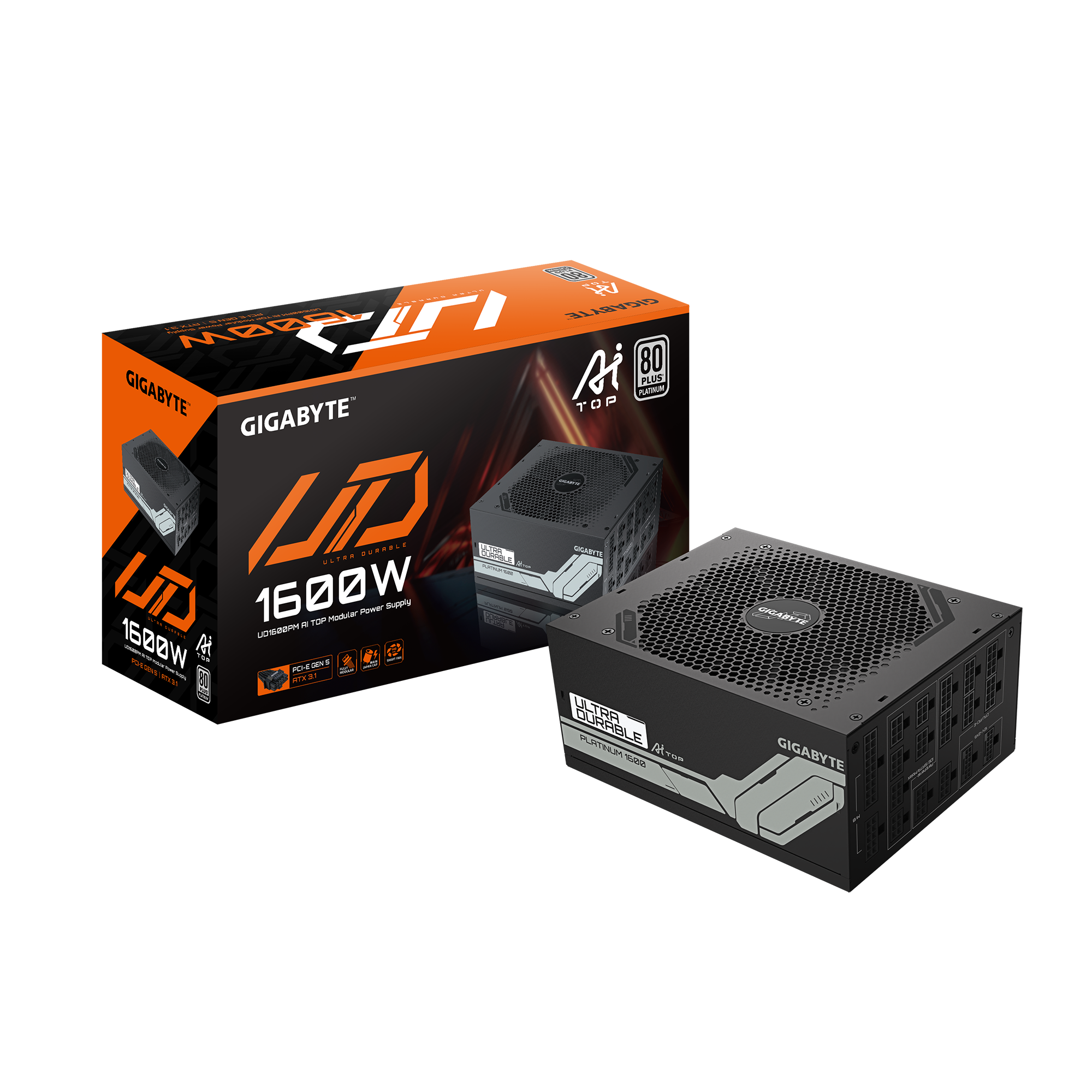 Gigabyte UD1600PM PG5 AI TOP 80 Plus Platinum Fully Modular 1600w PCIe 5.0 Power Supply Unit, ATX 3.1, 12VHPWR GPU Connector, Flat Cables - مزود الطاقة