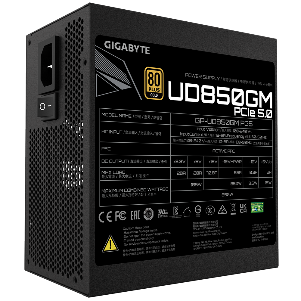 GIGABYTE UD850GM PG5 850W 80 Plus Gold, ATX3.0 Fully Modular Power Supply Black - مزود طاقة
