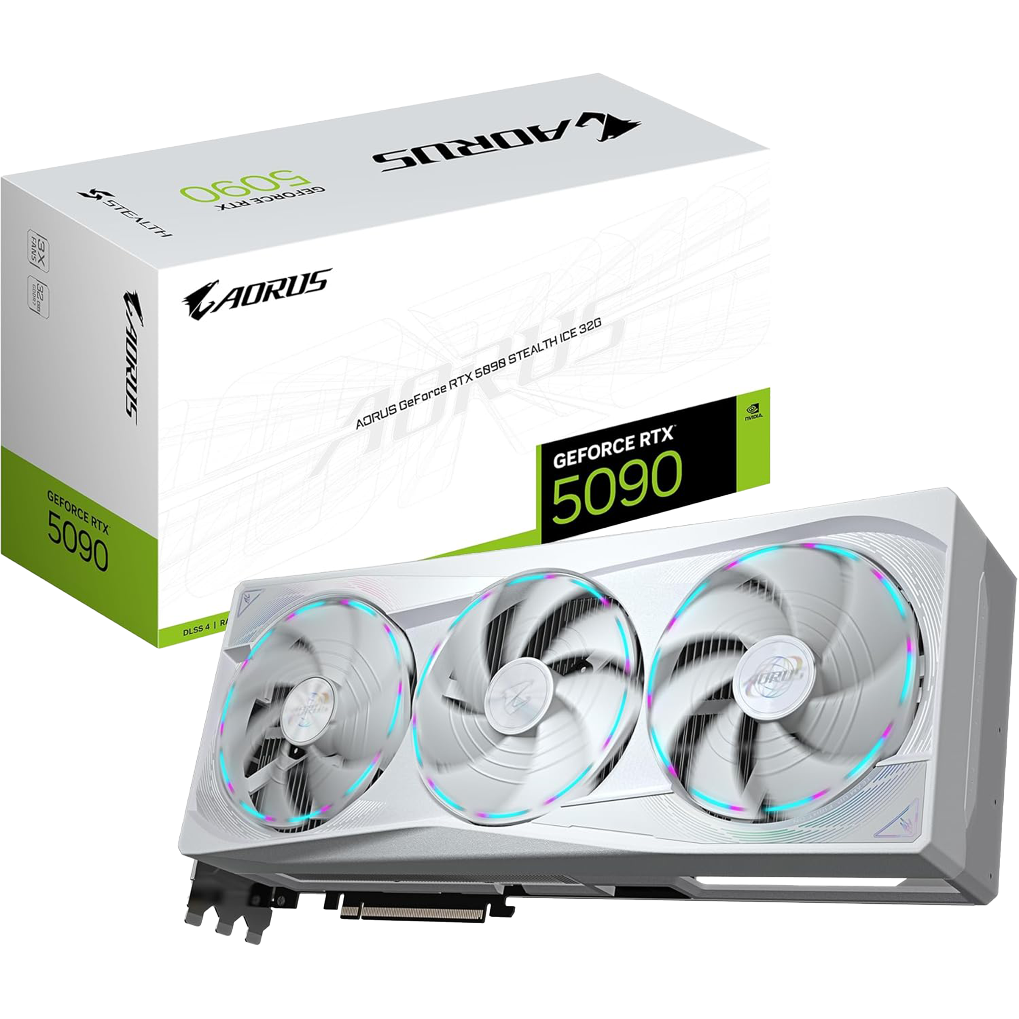 Gigabyte AORUS GeForce RTX 5090 STEALTH ICE Graphics Card, 32GB GDDR7 512-Bit Memory, 2655 MHz Core Clock, 21760 CUDA Cores, 28 Gbps Memory Clock, PCI-Express 5.0, White - كرت شاشة