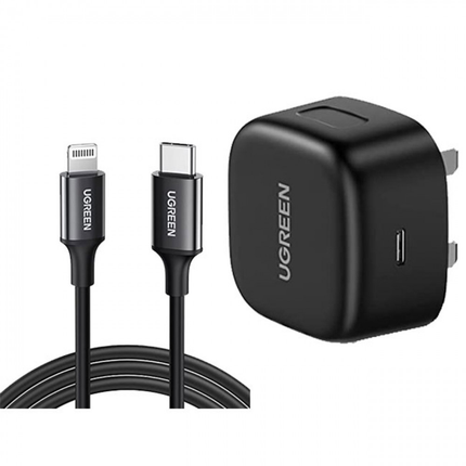 UGreen 20W PD Fast Charger with Lighting Cable made for Apple IPHONE  - Black - شاحن سريع مع كيبل شحن