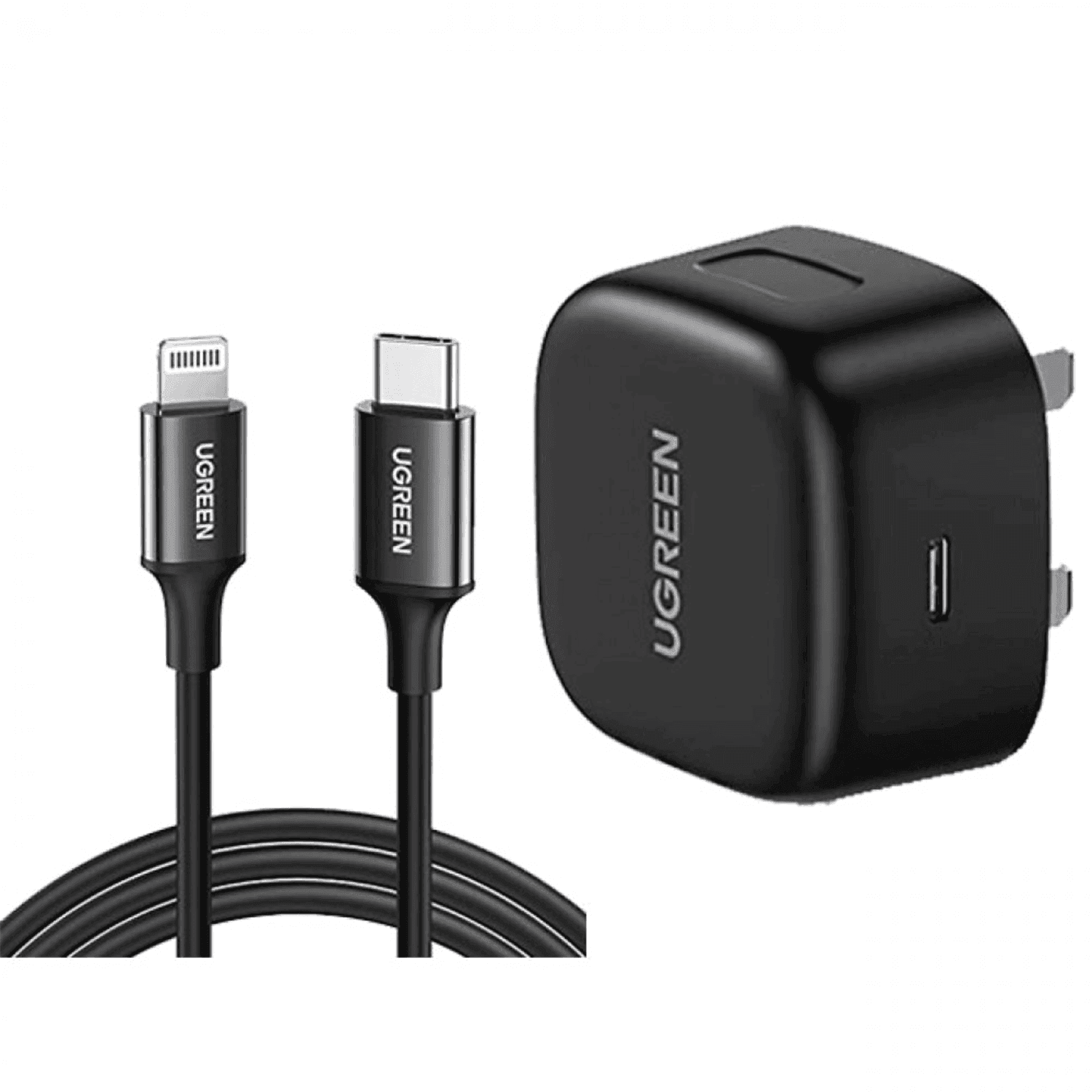 UGreen 20W PD Fast Charger with Lighting Cable made for Apple IPHONE - Black - شاحن سريع مع كيبل شحن UGreen 20W PD Fast Charger with Lighting Cable made for Apple IPHONE - Black - شاحن سريع مع كيبل شحن