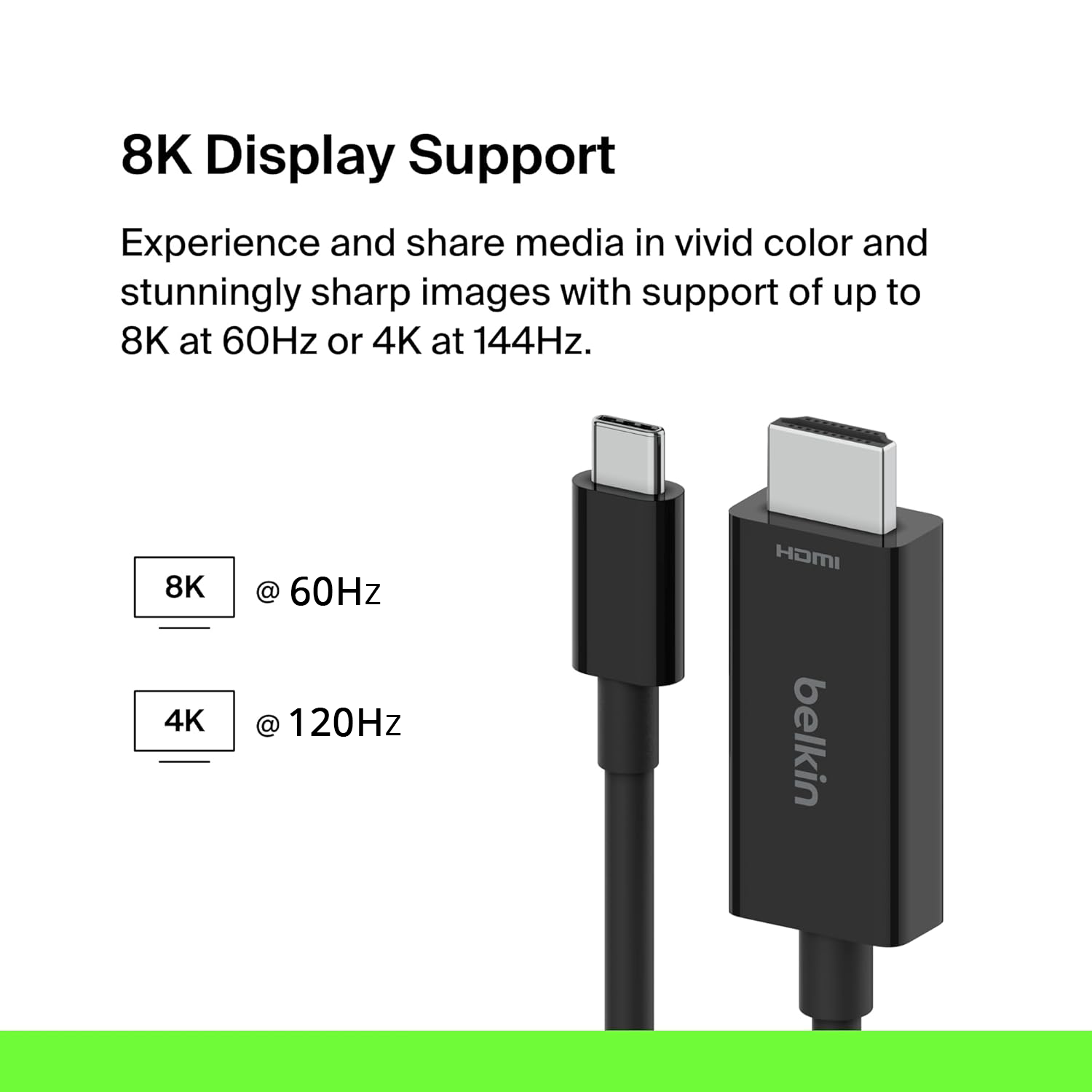 Belkin USB Type C to HDMI 2.1 Cable, 6.6FT/2M Cable - كيبل اتش دي ام اي تو تايب سى