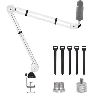 BOMGE Microphone Boom Arm Mic Stand Adjustable Clip Studio Suspension Scissor Arm Mount for Blue Snowball, ICE, Blue Yeti,Radio Broadcasting and Game - White - ستاند للمايك