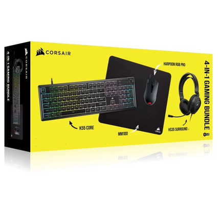 حزمة الألعاب Corsair 4 في 1 (K55 RGB Core + HS55 + Harpoon RGB Pro + MM100) - ماوس | لوحة الماوس | سماعة | كيبورد 