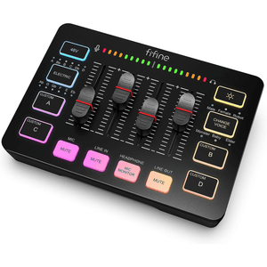 FIFINE AmpliGame SC3 Gaming Audio Mixer, Streaming RGB PC Mixer with XLR Microphone Interface, Individual Control, Volume Fader, Mute Button, for Podcast/Recording/Vocal/Game Voice - مكسر صوت