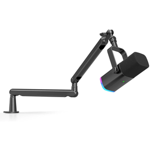 FIFINE TAM8 KIT AmpliGame XLR/USB Dynamic Microphone With BM88 LOW-PROFILE MICROPHONE ARM STAND for Podcast Recording, with RGB Light, Mute Button, Headphones Jack - Black - ميكروفون و ستاند  اسود