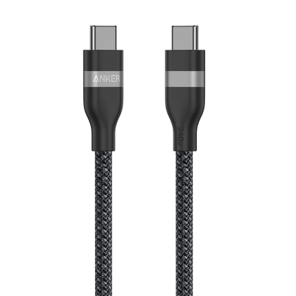 Anker USB-C to USB-C Cable,3 ft, 240W, Upcycled-Braided, Black - كيبل شحن أسود سريع ممتاز