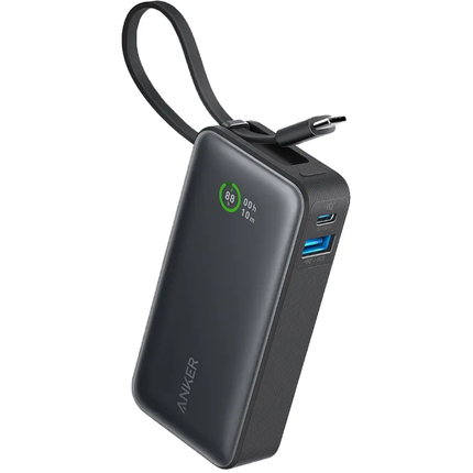 Anker Nano Power Bank (30W, Built-In USB-C Cable) Lightweight With for iPhone 16/15 Series, MacBook, Galaxy, iPad, and More - Black - باور بانك مع كيبل تايب سي