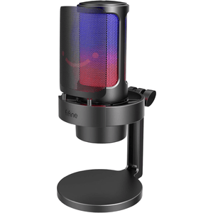 FIFINE Stand-AmpliGame A8 Gaming Microphone, USB PC Mic for Streaming, Podcasts, Recording, Condenser Computer Desktop Mic on Mac/PS4/PS5, with RGB Control, Mute Touch, Headphone Jack, Pop Filter - ميكروفون