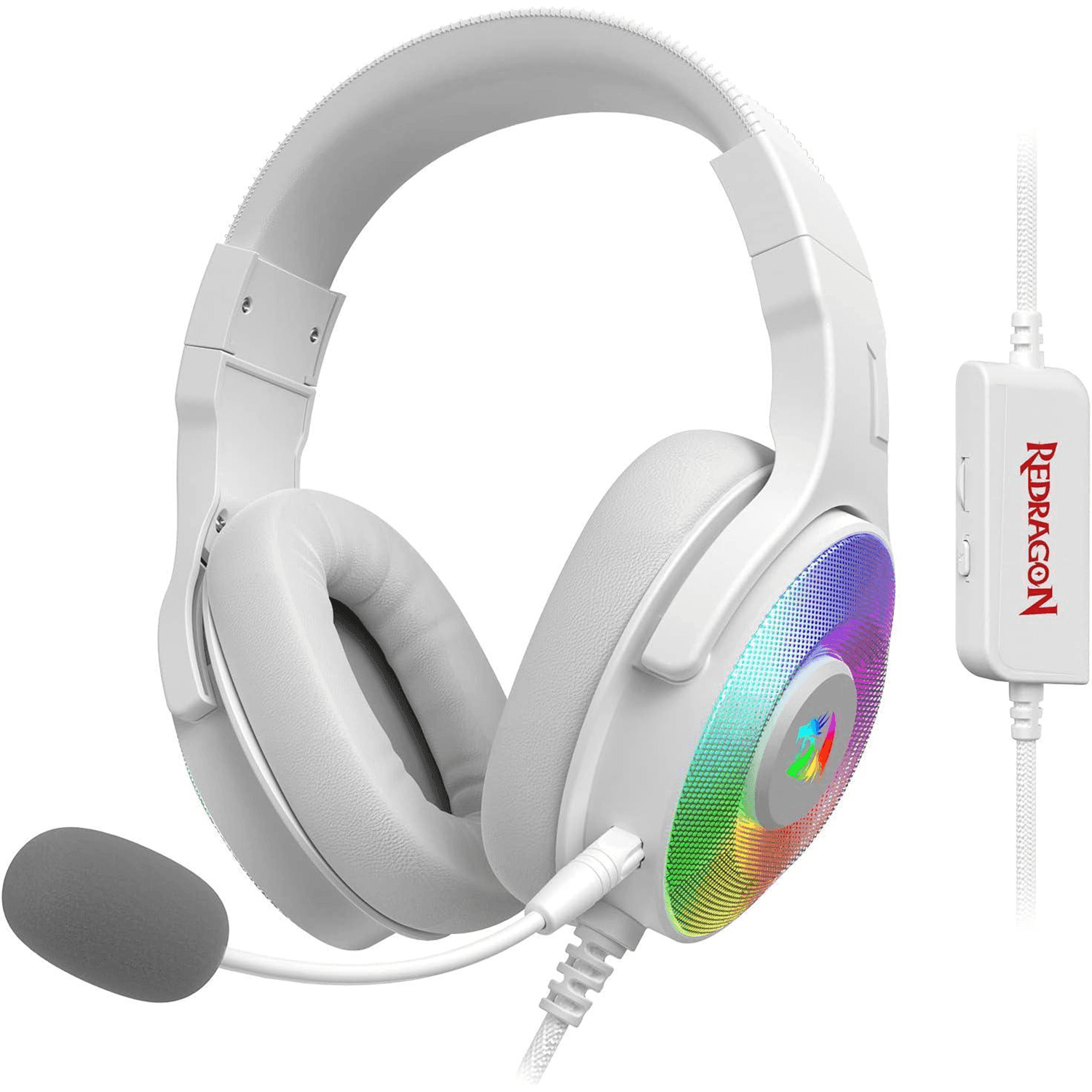 Redragon H350 Pandora RGB Wired Gaming Headset, Dynamic RGB -White - بيضاء سماعة Redragon H350 Pandora RGB Wired Gaming Headset, Dynamic RGB -White - بيضاء سماعة