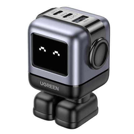 UGREEN Robot Charger 65W USB C Charger Nexode 3-Port Robot GaN Charger Compact Fast - Black - شاحن ذكي مع شاشة 