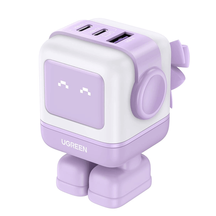 UGREEN Robot Charger 65W USB C Charger Nexode 3-Port Robot GaN Charger Compact Fast - Purple -  شاحن ذكي مع شاشه