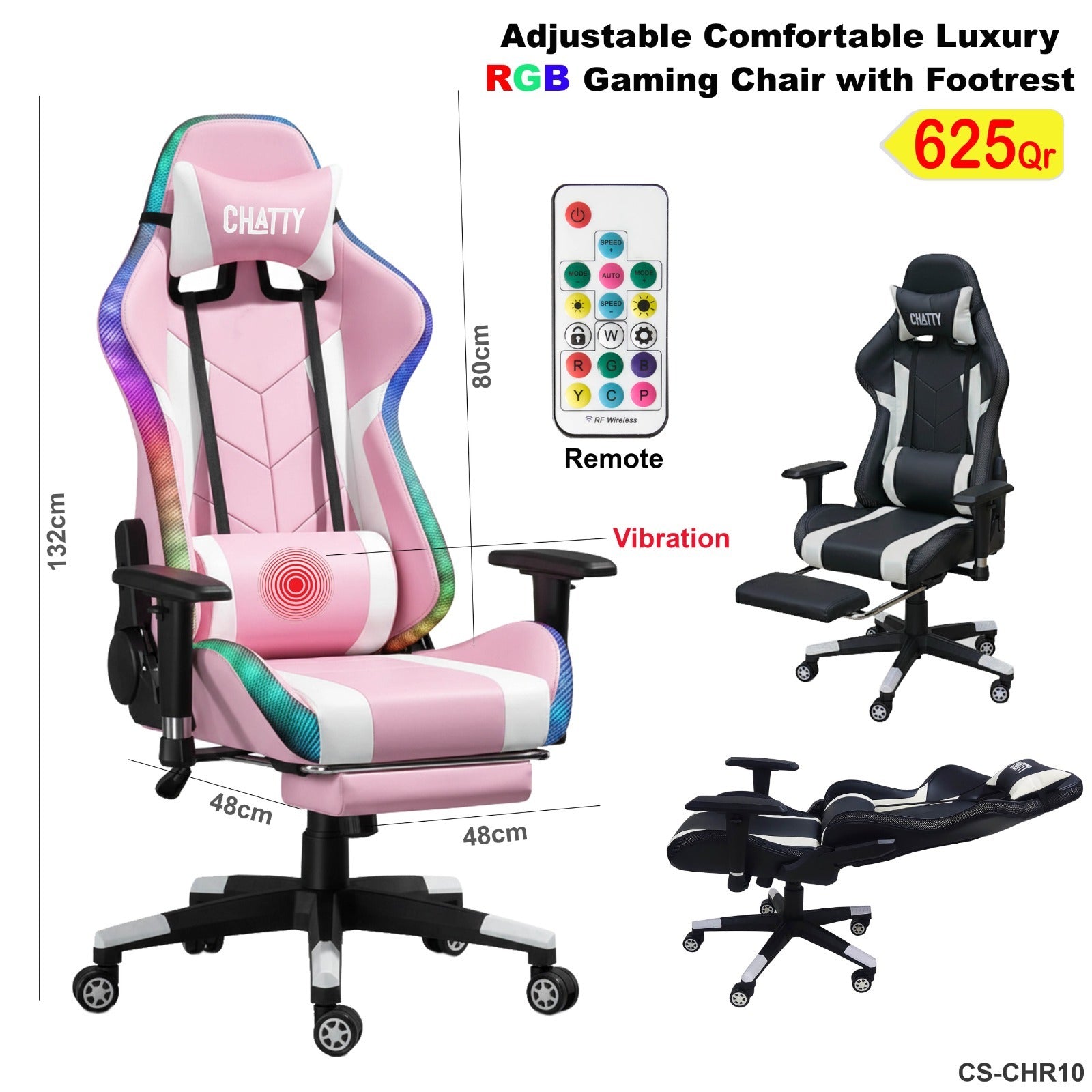 Adjustable Comfortable Luxury RGB Gaming Chair with Footrest – Vibration & Remote Control