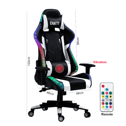 Chatty Adjustable Comfortable massage Luxury RGB Gaming Chair WHITE Color "548-2-4" - كرسي أبيض مميز بمساج وأضائه