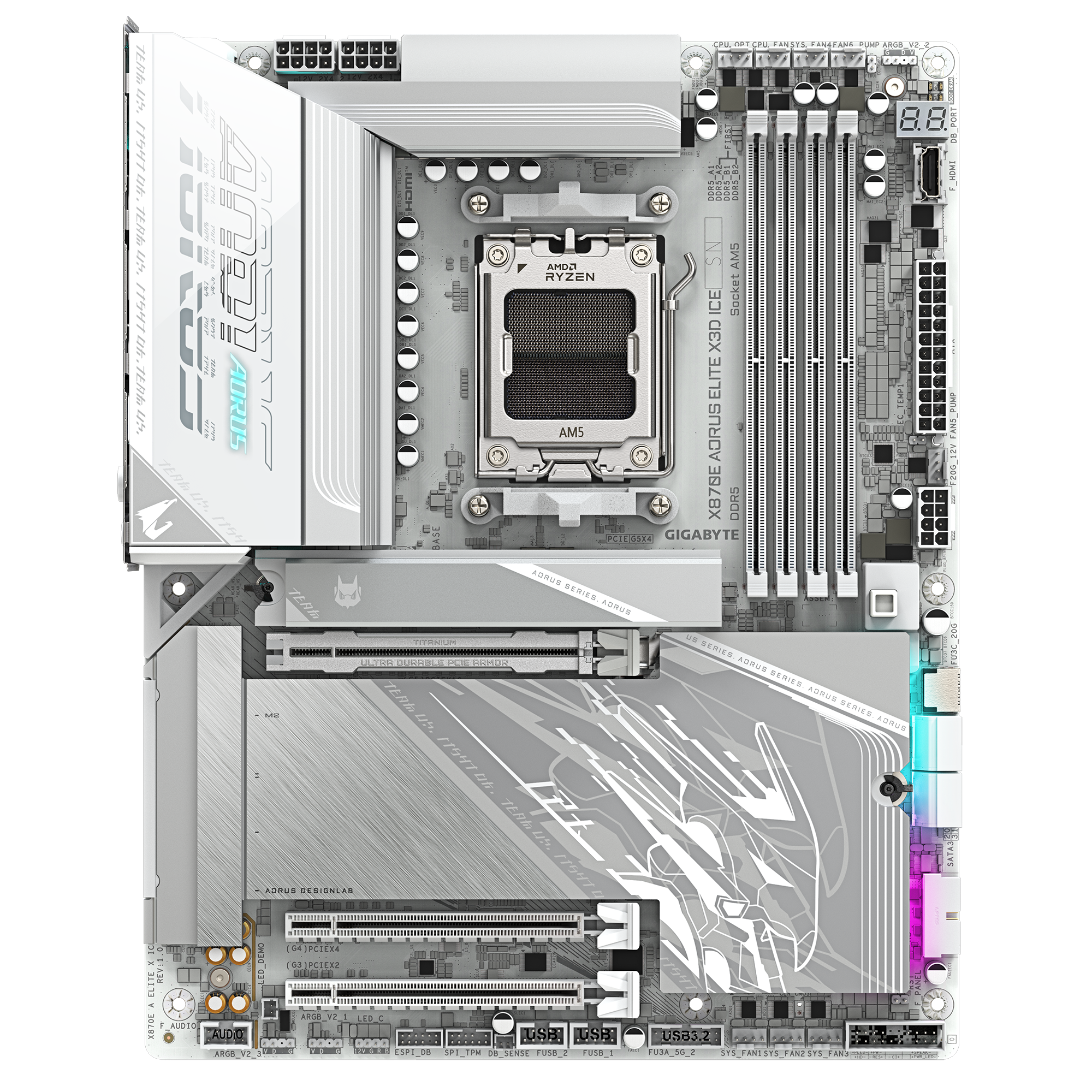 Gigabyte X870E Aorus Elite X3D ICE WiFi7 DDR5 AM5 AMD ATX Gaming Motherboard - اللوحة الأم