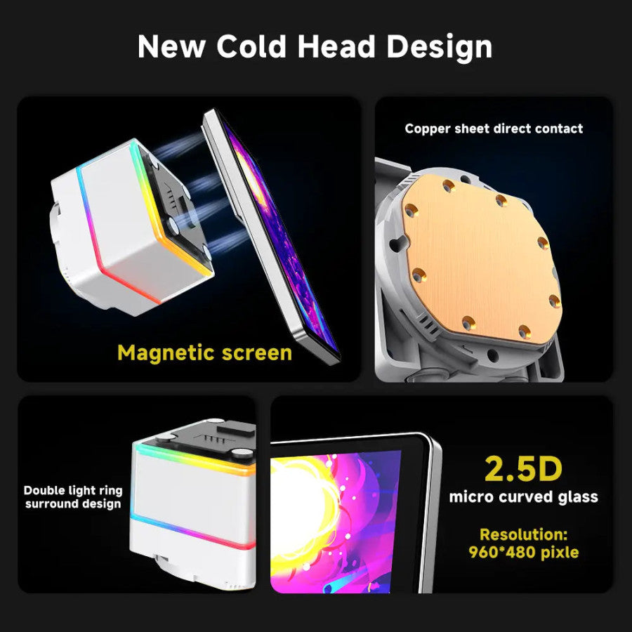 JUNGLE LEOPARD PRO FLOW 360 CPU Water AIO Cooler Liquid Cooling | 5.5-inch LCD Magnetic Screen (white) - مبرد مائي مع شاشه