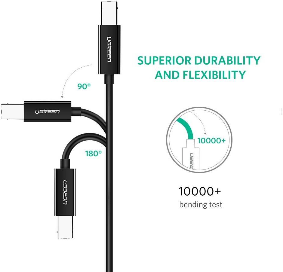 UGREEN US241 USB-C To USB 2.0 Printer Cable (USB B), 1 Meter, Compatible With PC, MacBook, Desktop, Laptop, Fast And Reliable Connection With Printers Of Various Brands, Black - كيبل للطابعه