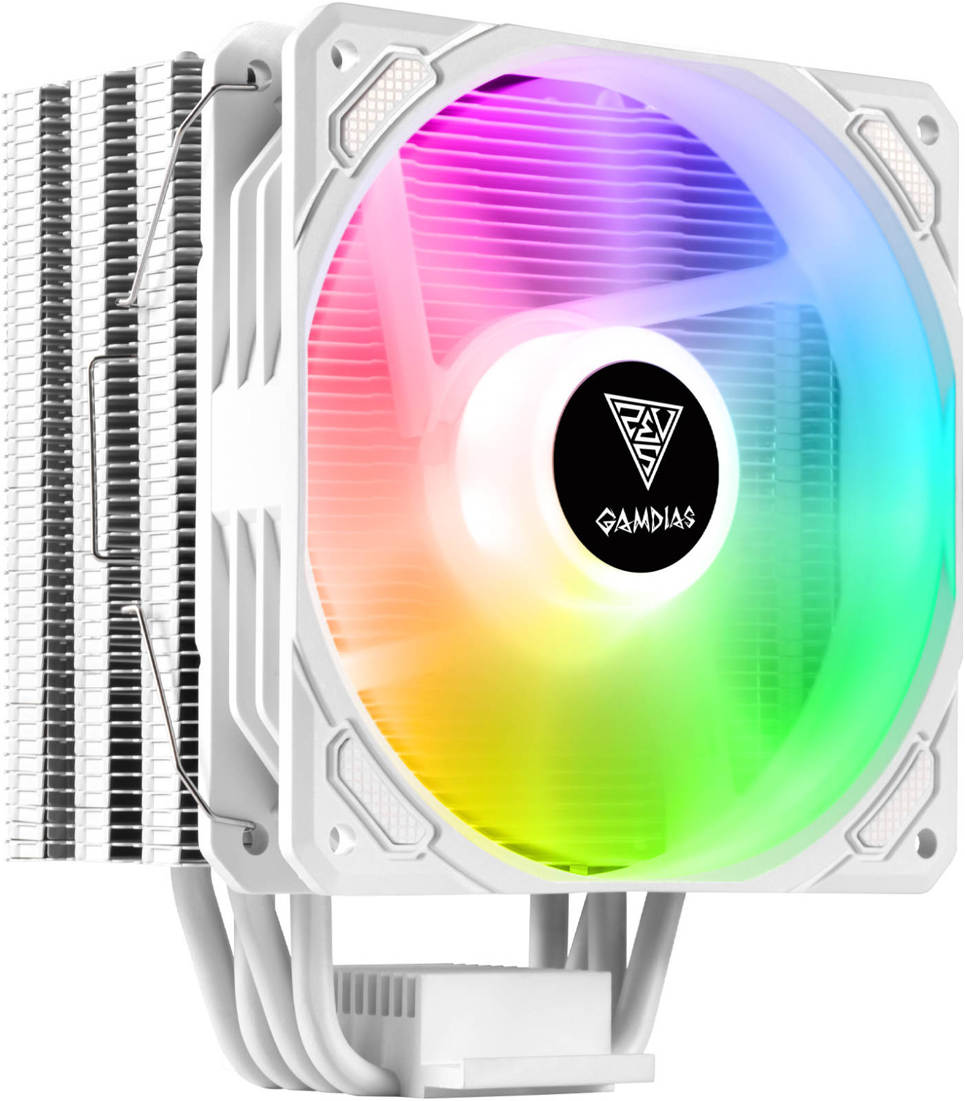 Gamidas BOREAS E1-410 CPU Cooler, High Airflow PWM Fan, 4 Copper Heat Pipes with Direct Contact, Built-in rainbow wave LED Effect, Hydraulic Bearing, White - مبرد هوائي أبيض