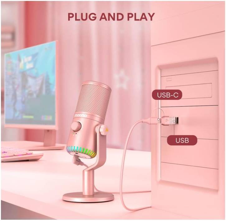 MAONO DM30 RGB Gaming Pink Microphone for Pc - مايك زهري