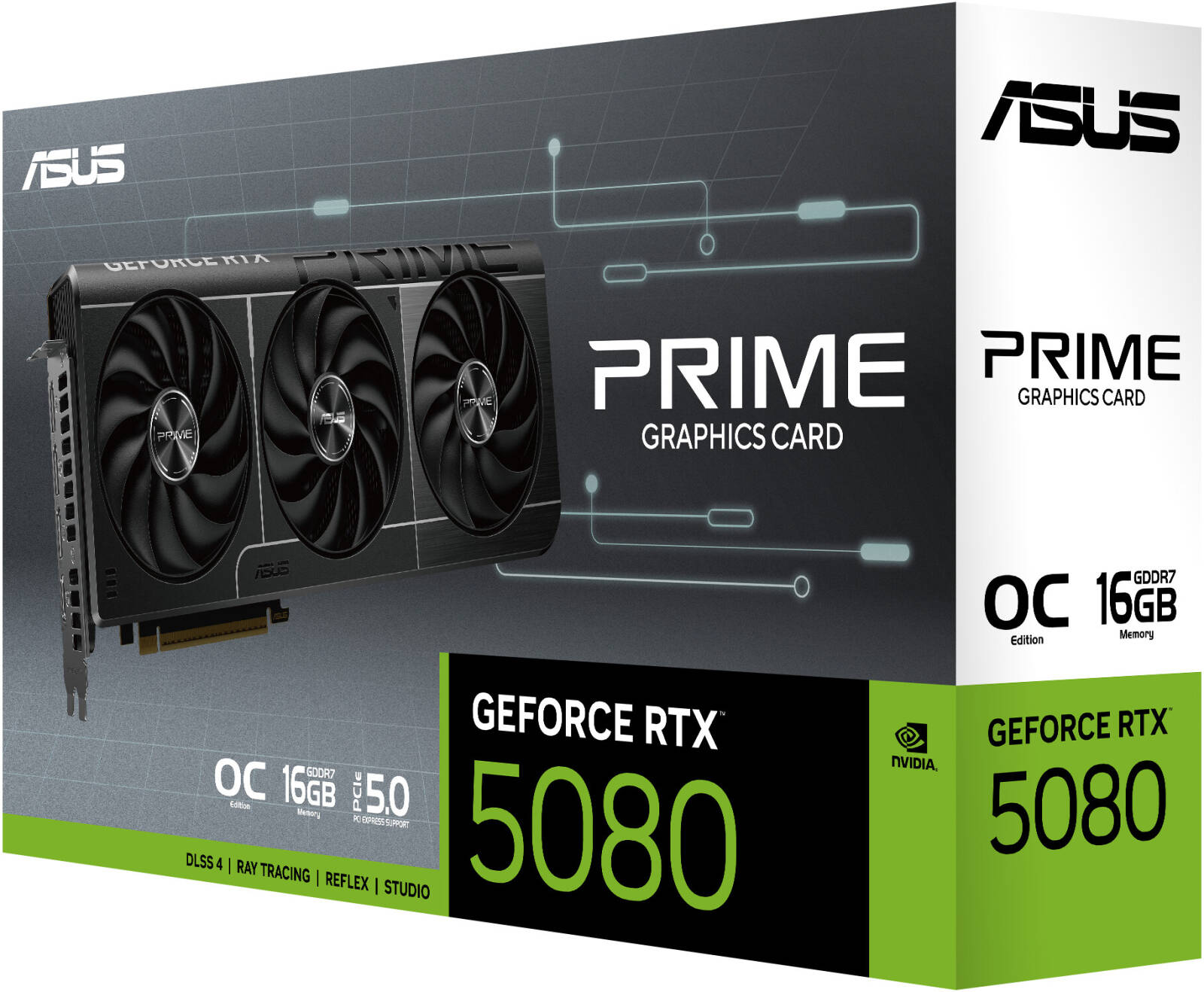ASUS PRIME GeForce RTX 5080 16GB GDDR7 OC Edition Graphics Card, 16GB GDDR7 256-Bit Memory, 2655MHz Boost Clock, 30Gbps Memory Speed, 10752 CUDA Cores -  كرت شاشه