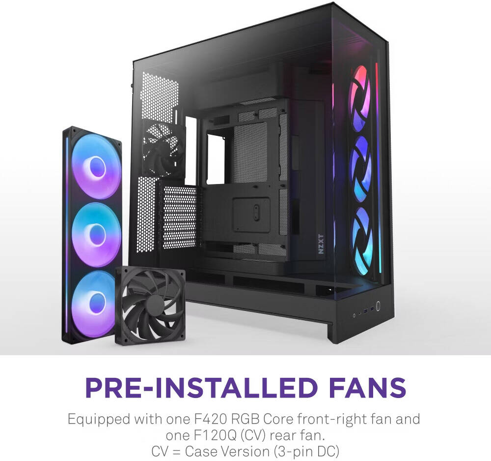 NZXT H9 Flow RGB, Dual-Chamber ATX Mid-Tower Case High-Airflow Design with Panoramic Tempered Glass, Supports Dual 360mm Radiators, Up to 10 Fans, Up To E-ATX Compatibility, Black - كيس
