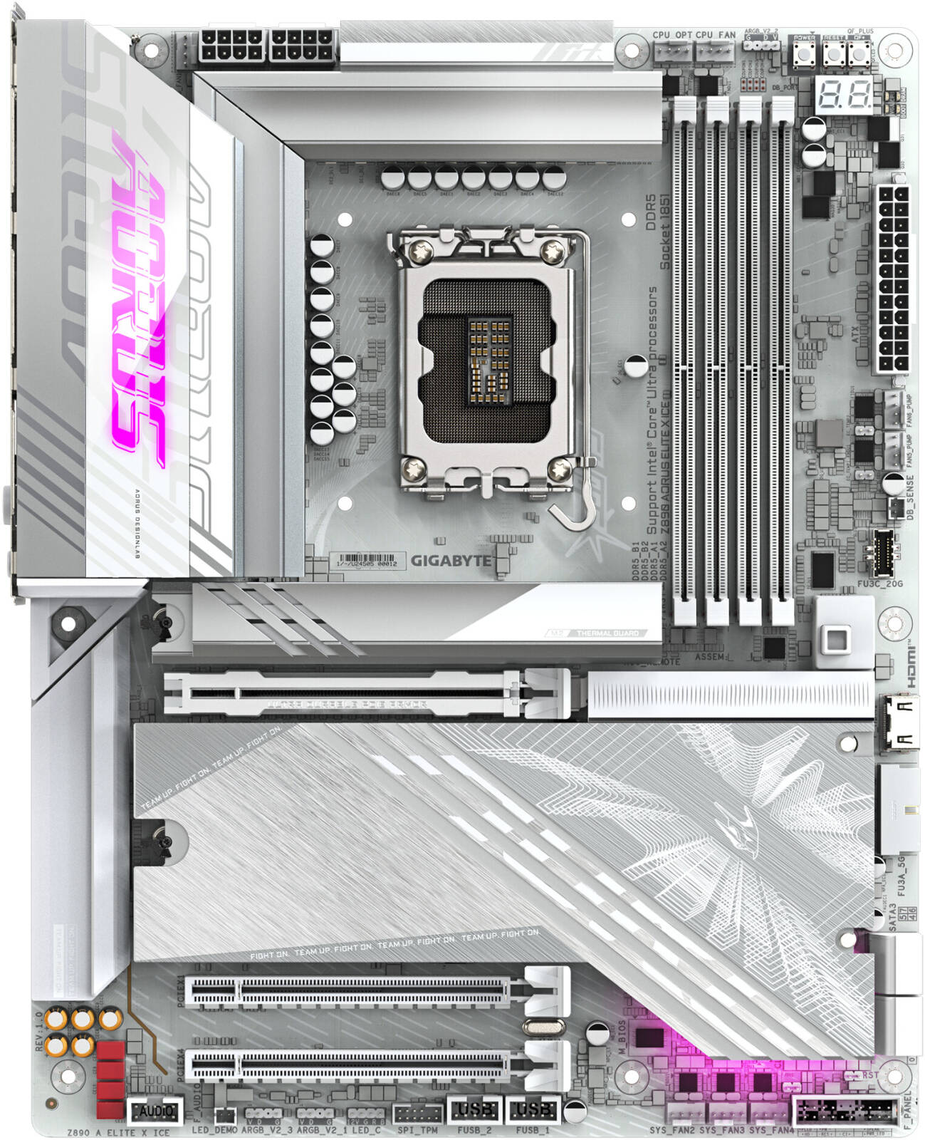 GIGABYTE Z890 Aorus Elite X Ice LGA 1851 ATX Motherboard, Intel Z890 Chipset, White - لوحه ام ببضاء