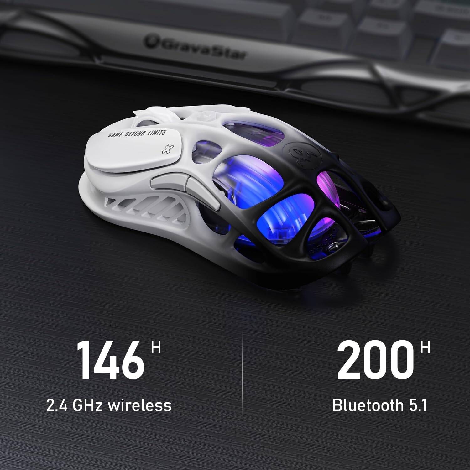 GravaStar Mercury M1 Pro Wireless Gaming Mouse – 26,000 DPI PAW3395DM Sensor • Lightweight Magnesium Alloy • Tri-Mode (Wired/2.4GHz/Bluetooth) • 4K Polling Rate • Up to 200-Hour Battery-ماوس وايرليس