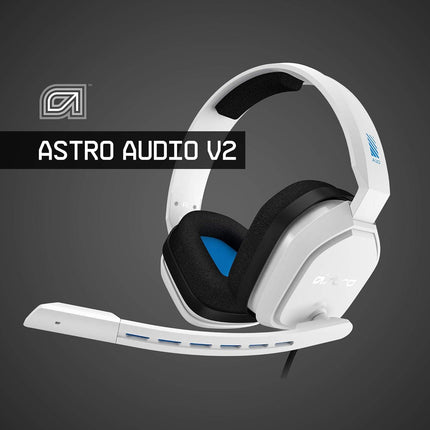 ASTRO Gaming A10 Wired Gaming Headset, Lightweight and Damage Resistant, ASTRO Audio, 3.5 mm Audio Jack, for Xbox Series X|S, Xbox One, PS5, PS4, Nintendo Switch, PC, Mac- White/Blue - سماعة - PC BUILDER QATAR - Best PC Gaming Store in Qatar 