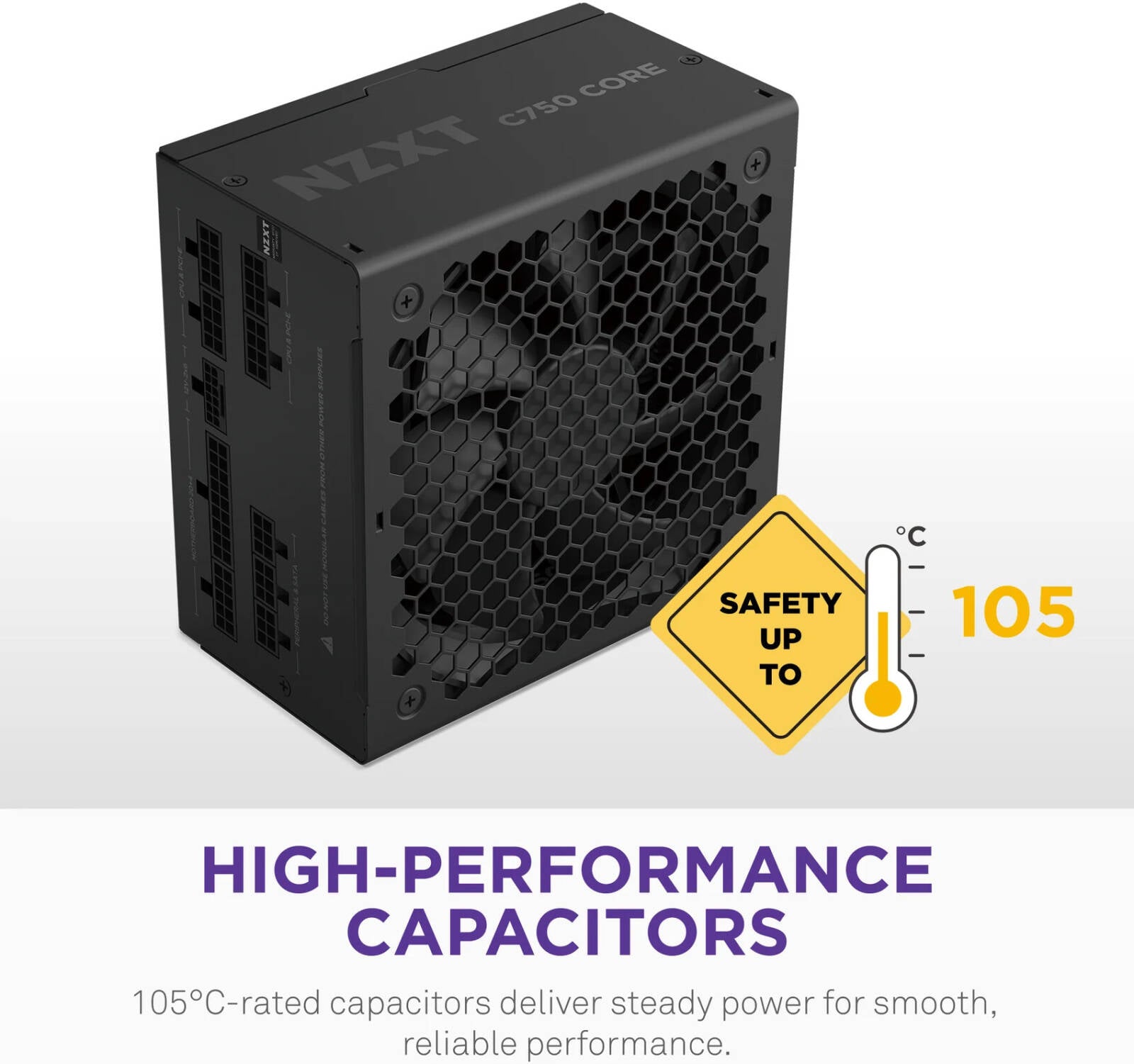 NZXT C750 Gold 750W Power, Core Full Modular Power Supply, 80 PLUS Gold Efficiency, 2,300 RPM Fan Speed, 103.36 CFM Airflow, 135mm Fan, Fluid Dynamic Bearing, ATX 3.1 - مزود طاقه