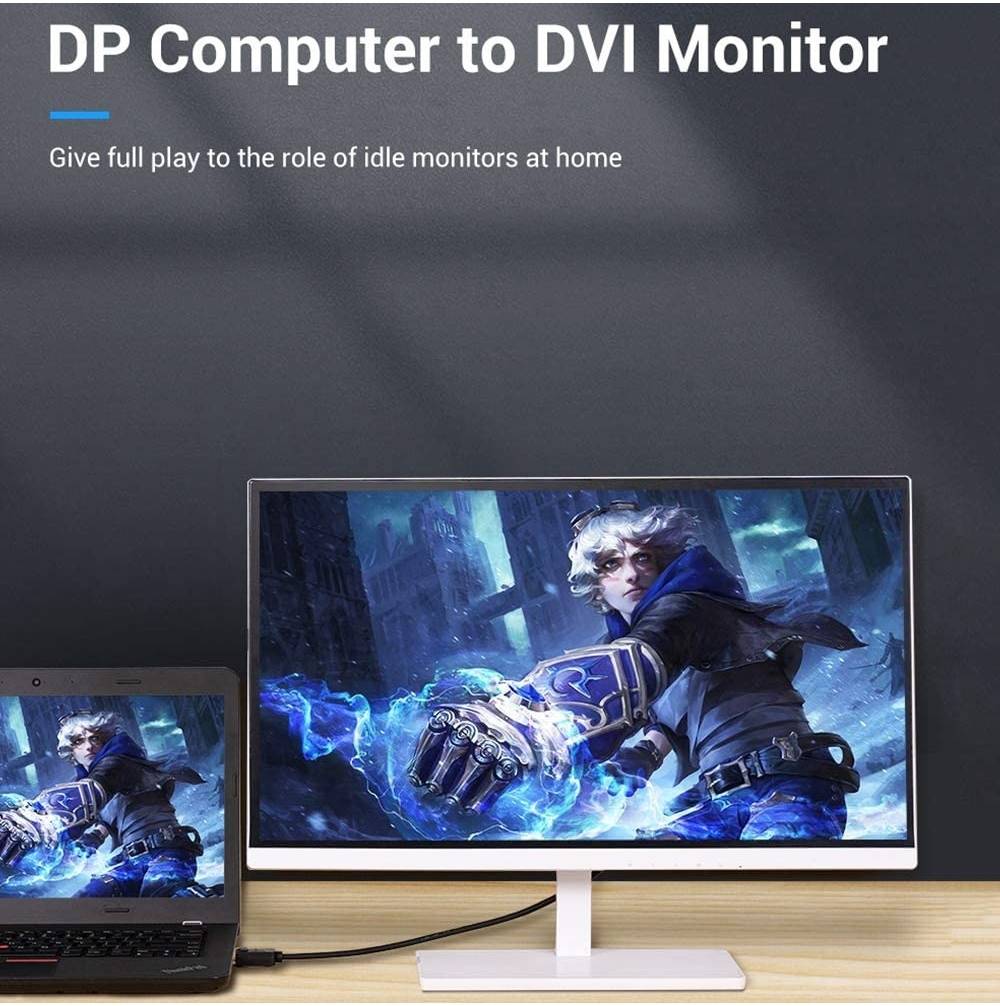 Vention Display port to DVI 24+1 Pin Converter Cable, 1080P@60Hz General 3D Format, Anti-Loosing Design, Triple Shielding, Compatible with PC, Laptop, Monitor, TV, 1.5 Meter, Black  - كيبل