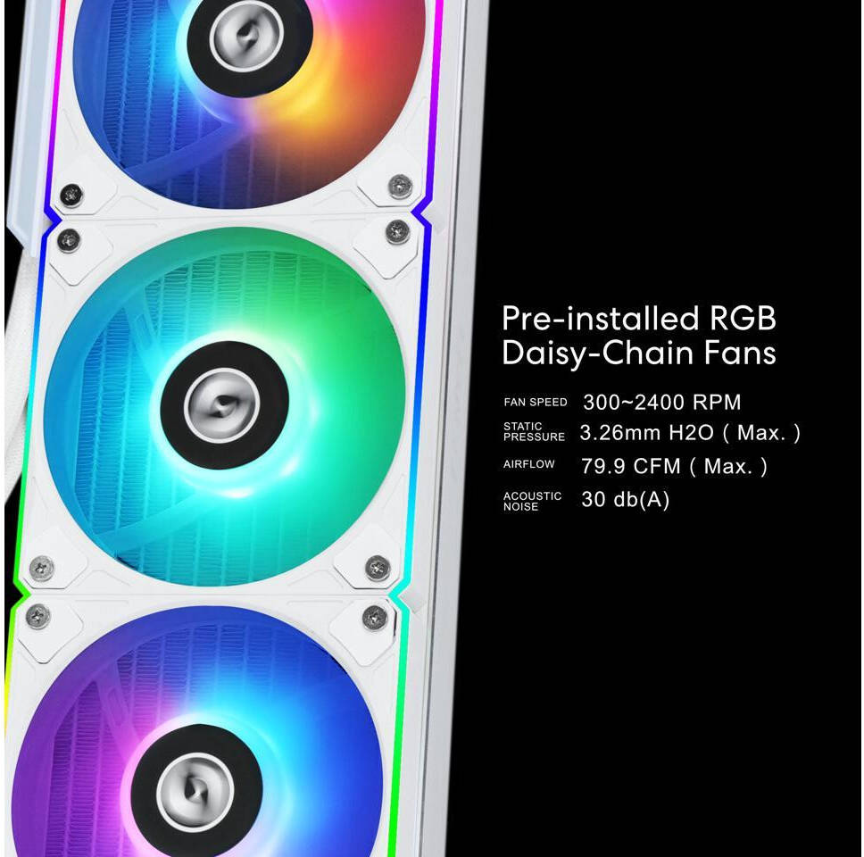 Lian Li HydroShift LCD 360mm RGB Fan Less Liquid Cooler - White- مبرد مع شاشه