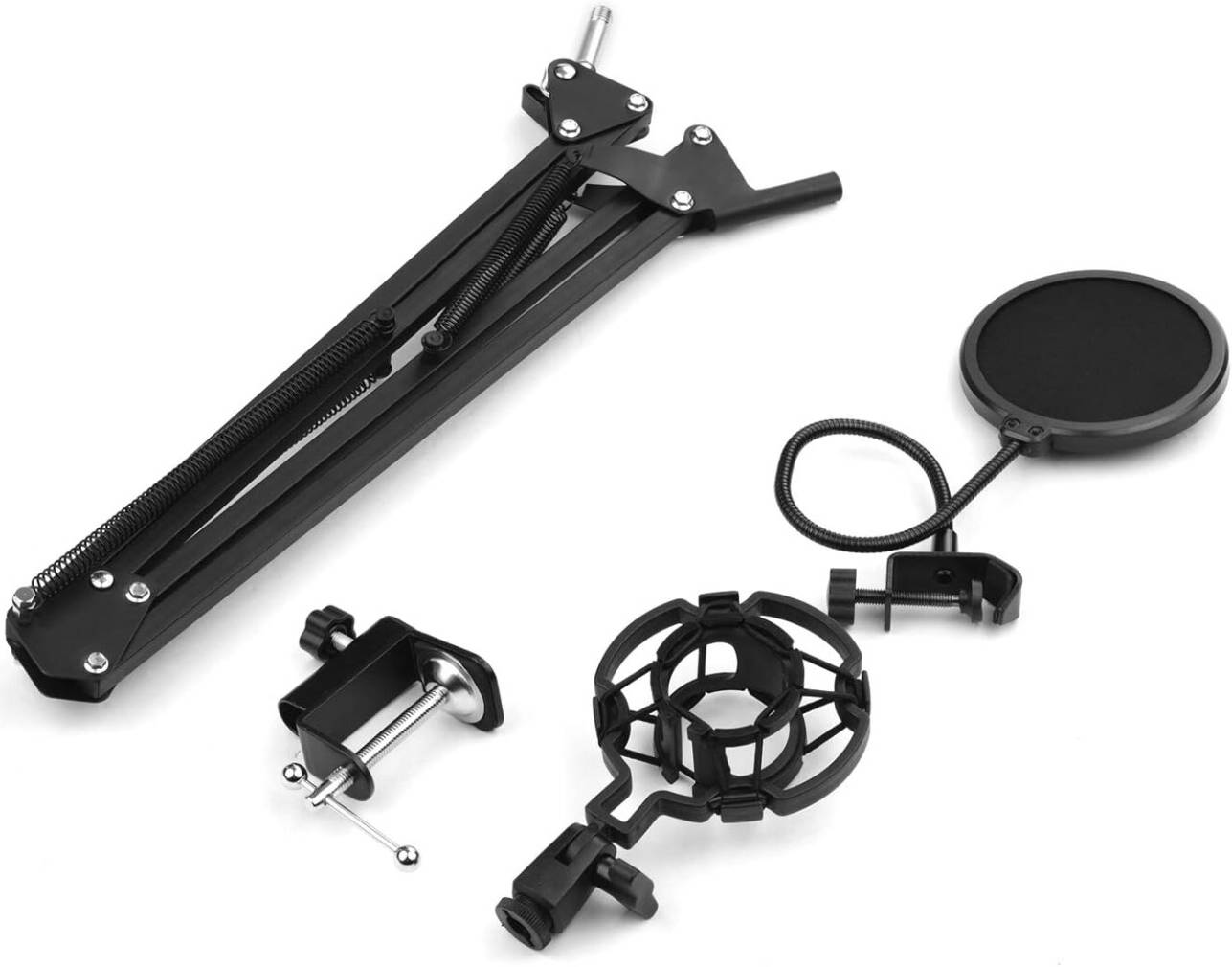 HALAMODO Quadcast Boom Arm Scissor Microphone Stand, Adjustable & Foldable Microphone, Heavy-Duty Metal Mic Arm Bracket with Shock Proof Holder - ستاند للمايك