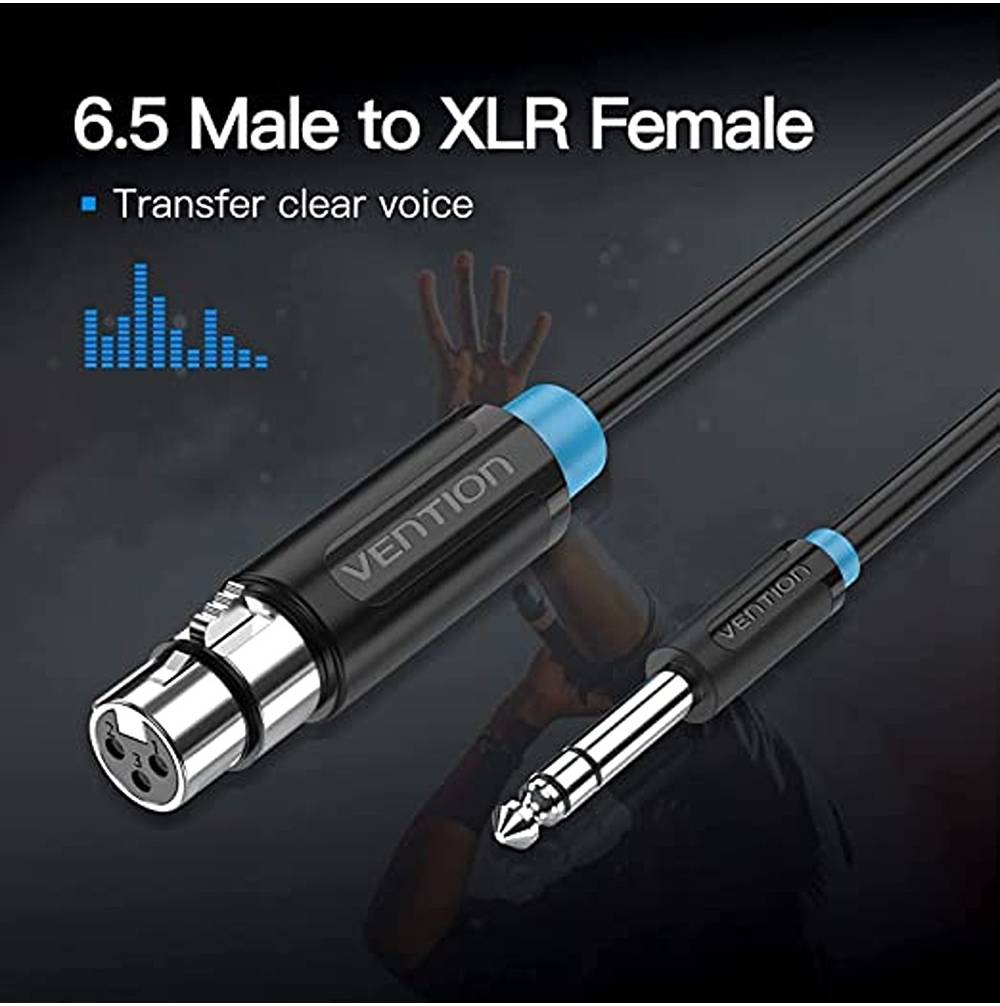 Vention 6.5mm Male to XLR Female Audio Cable, HIFI Audio Transmission, Microphone Connect Stereo, Nickel Plated Interface, 1.5 Meter, Black - كيبل