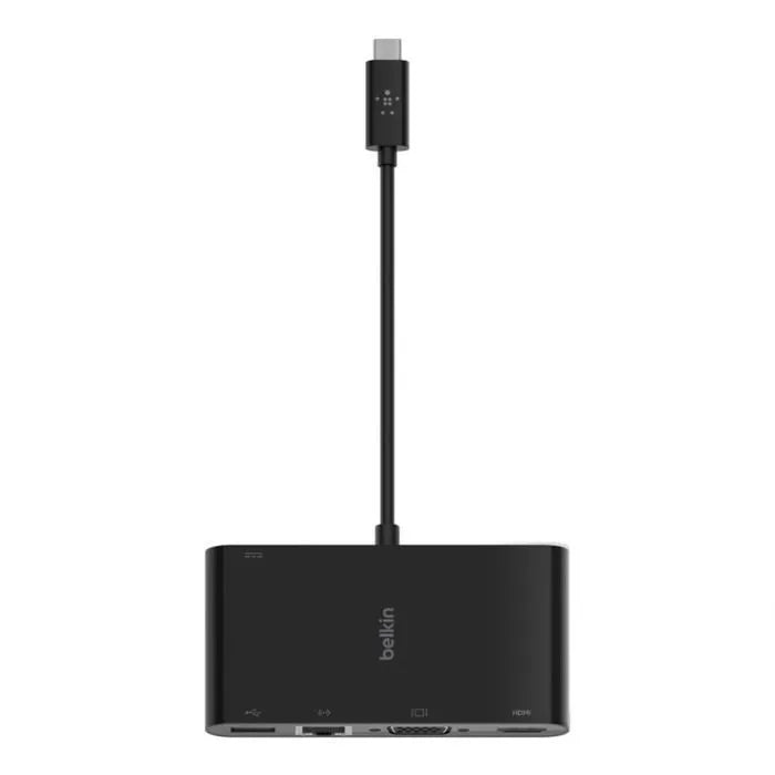 Belkin USB-C Multimedia Adapter with Ethernet, USB-A 3.0, VGA, and 4K HDMI ports - موزع منافذ