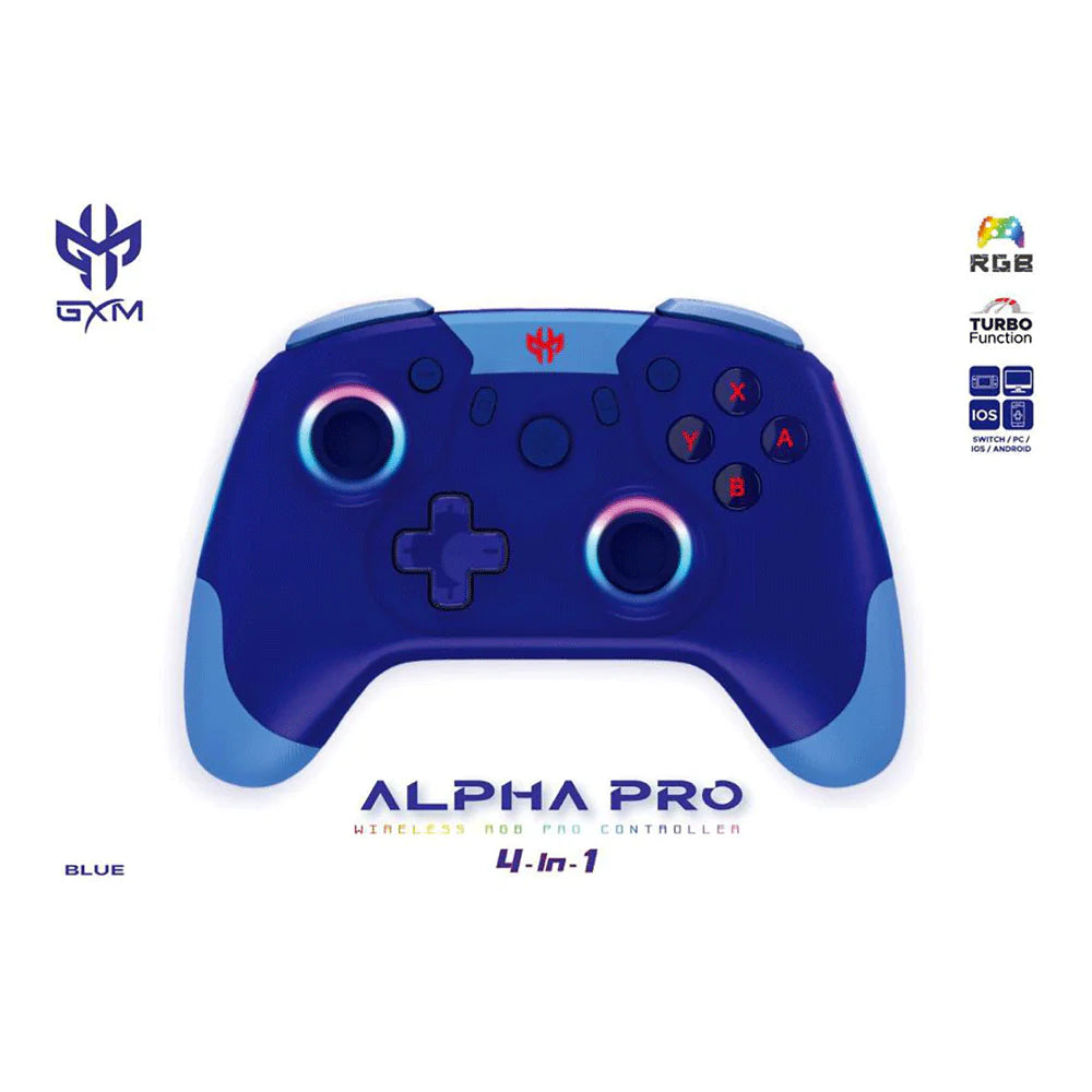 GXM Alpha Pro Wireless Controller RGB, 6-Axis Drive, Wired & Wireless Connectivity For Nintendo Switch/Android/IOS/PC Blue - وحدة تحكم