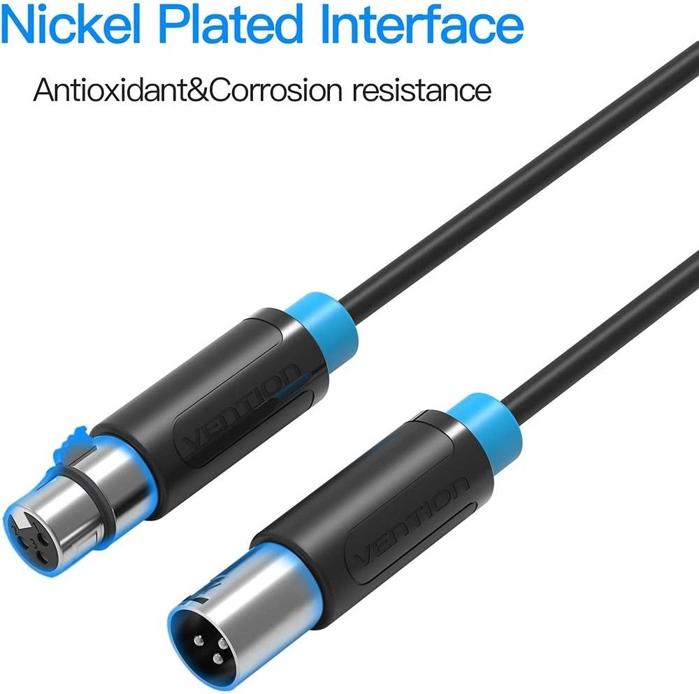 Vention XLR Audio Extension Cable, HIFI Audio Transmission, Mixer Connect Power Amplifier, Interface Display, PVC Jacket, 1.5 Meter, Black - كيبل