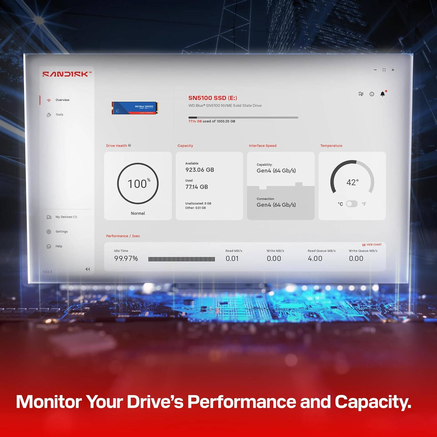 WD Blue SN5100 1TB NVMe SSD M.2 2280 PCIe Gen 4.0 Up to 7,100MB/s for PC/Laptops - مساحة تخزين