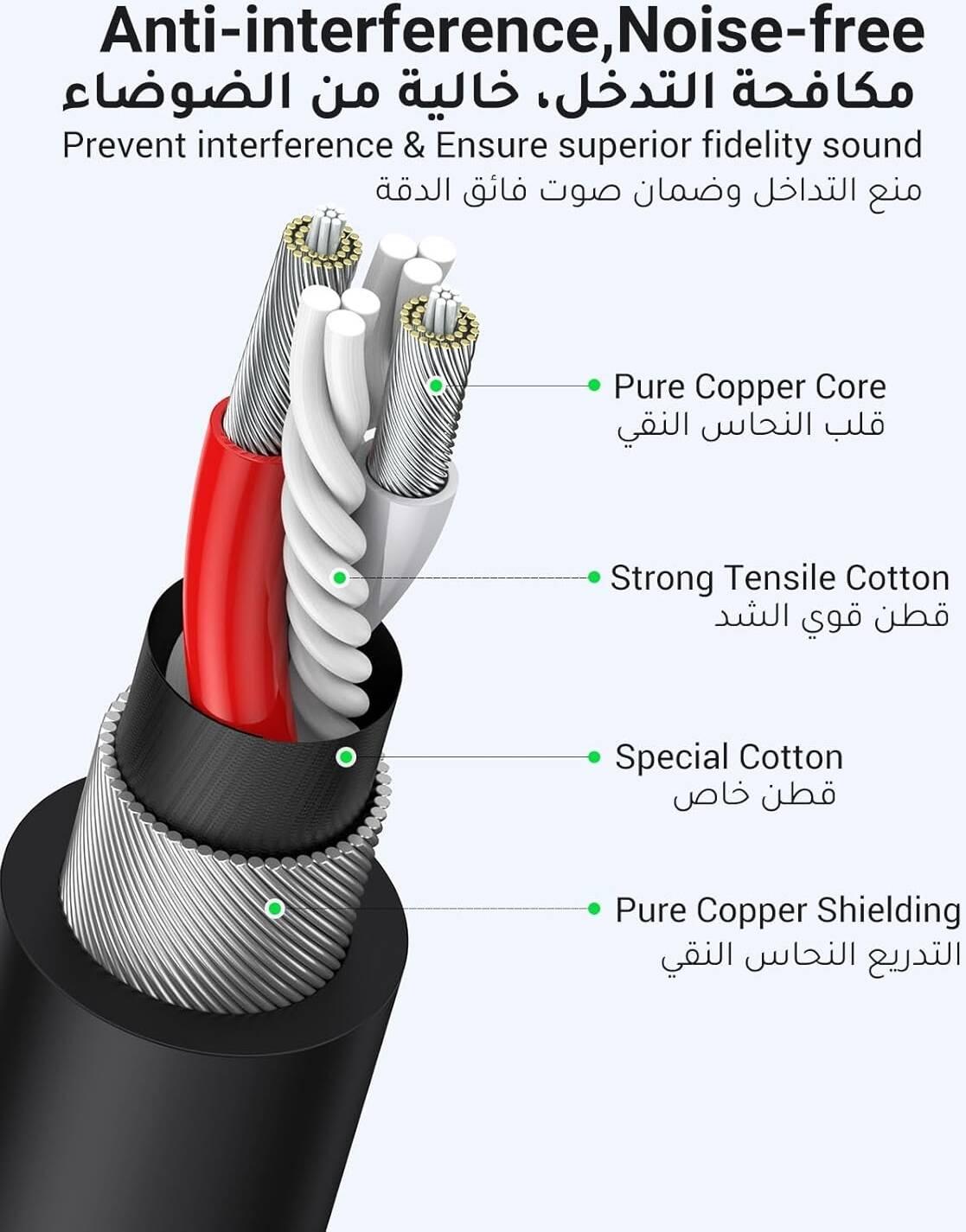 UGREEN AV130 XLR Cable, Microphone XLR Male To Female Extension Cable, 2M Length, Extender Cord For PA System, Studio Recorder, Amplifier, Mixer, Speaker System, Professional Recording - كيبل