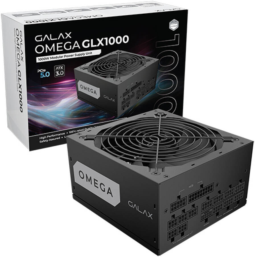 GALAX OMEGA GLX1000 Full-Modular Power Supply, 1000W Power, 80 PLUS Gold Efficiency, Cybenetics Platinum, 105° C-Rated Capacitors, 140mm Fluid Dynamic Bearing, Black - مزوط طاقه