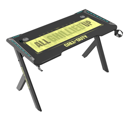 Call Of Duty (COD) Hawksbill Series RGB Flowing Light Gaming Desk With Mouse pad, Headphone Hook & Cup Holder - BLACK - طاولة - PC BUILDER QATAR - Best PC Gaming Store in Qatar 