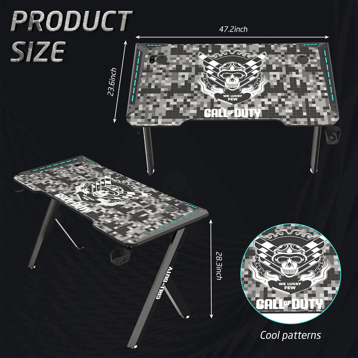 Computer Desk Pad Cod Call Of Duty (COD) Hawksbill Series RGB Flowing Light Gaming Desk With ...