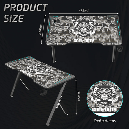 Call Of Duty (COD) Hawksbill Series RGB Flowing Light Gaming Desk With Mouse pad, Headphone Hook & Cup Holder - طاولة - PC BUILDER QATAR - Best PC Gaming Store in Qatar 