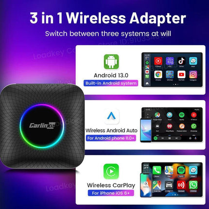 CarlinKit FASTEST AI BOX LED AMBIENT ULTRA Android 13 Ai Box Qualcomm SM6225 8-Cores Wireless Android Auto & CarPlay Adapter Smart TV Box GPS - قطعة تحويل شاشة الوكالة الى شاشة الاندرويد الاصدار المطور - PC BUILDER QATAR - Best PC Gaming Store in Qatar 