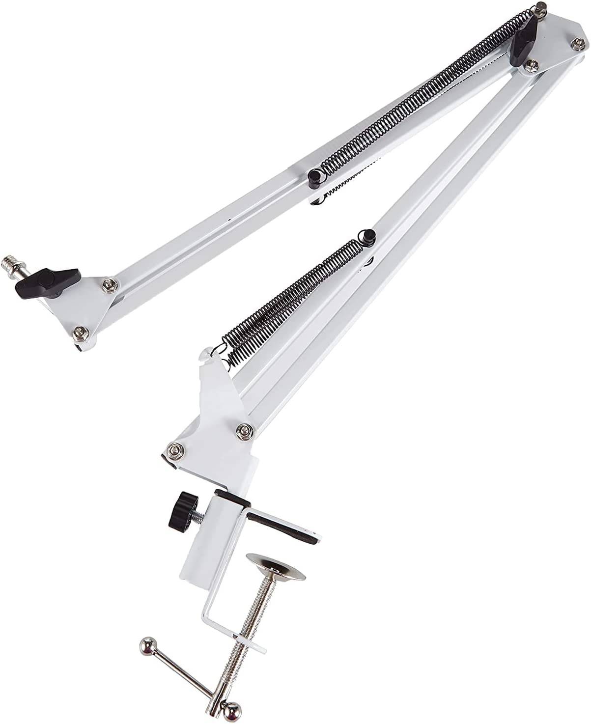 Microphone Stand Broadcast Studio Mic, Suspension Boom Scissor, Arm Stand, Adjustable Legs, Folding Type, Convenient To Carry, Easy to Suitable For All Mics, Completely Flexible, White - ستاند للمايك